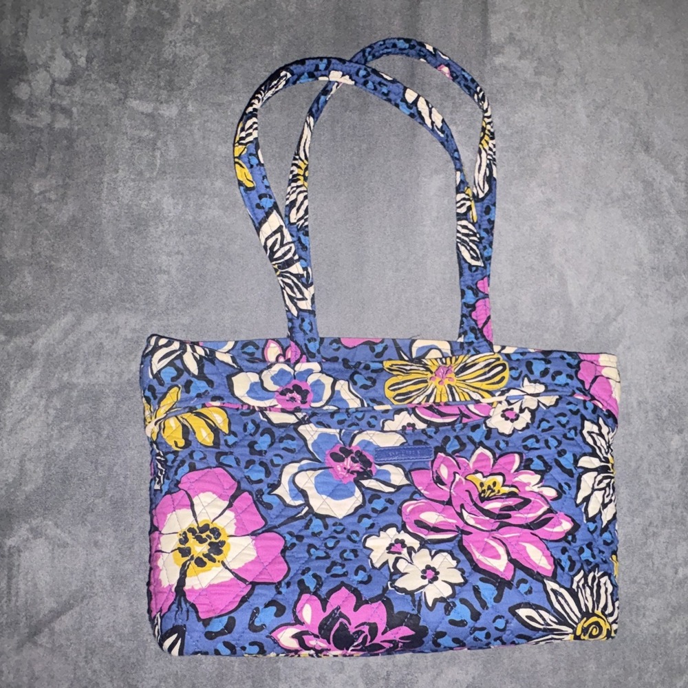 Vera Bradley Quilted Floral Zip Top Tote Bag w/ Inner Pockets Purple Lining